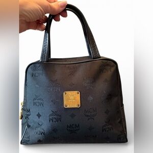 MCM Black Nylon & Leather Satchel Mini Boston Bag
